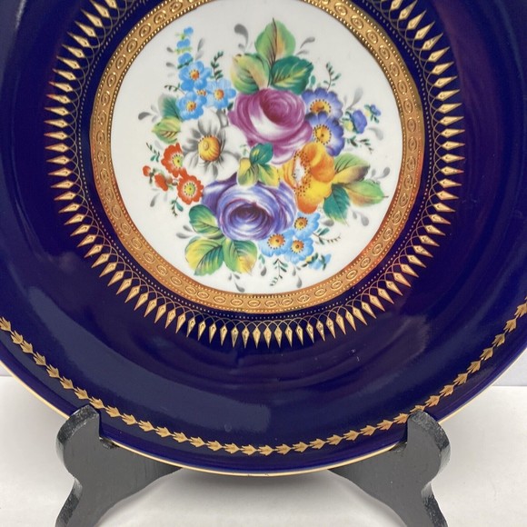 Roman Style Plate Blue With Pink Blue Yellow & More Florals  10.25” gold Trimmed - Picture 6 of 9